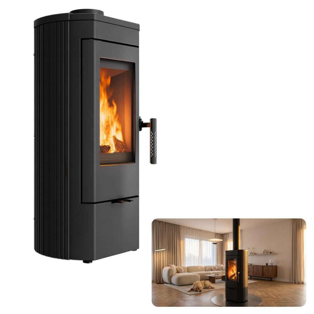 Piec na drewno żeliwny wolnostojący piec koza K12 KRATKI 6kW Ø130 3-8kW