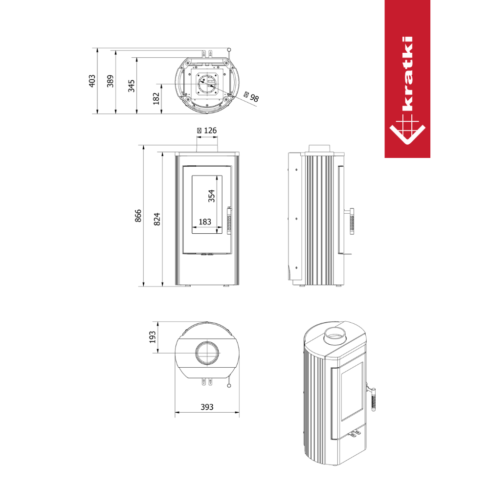 Piec na drewno żeliwny wolnostojący piec koza K12 KRATKI 6kW Ø130 3-8kW